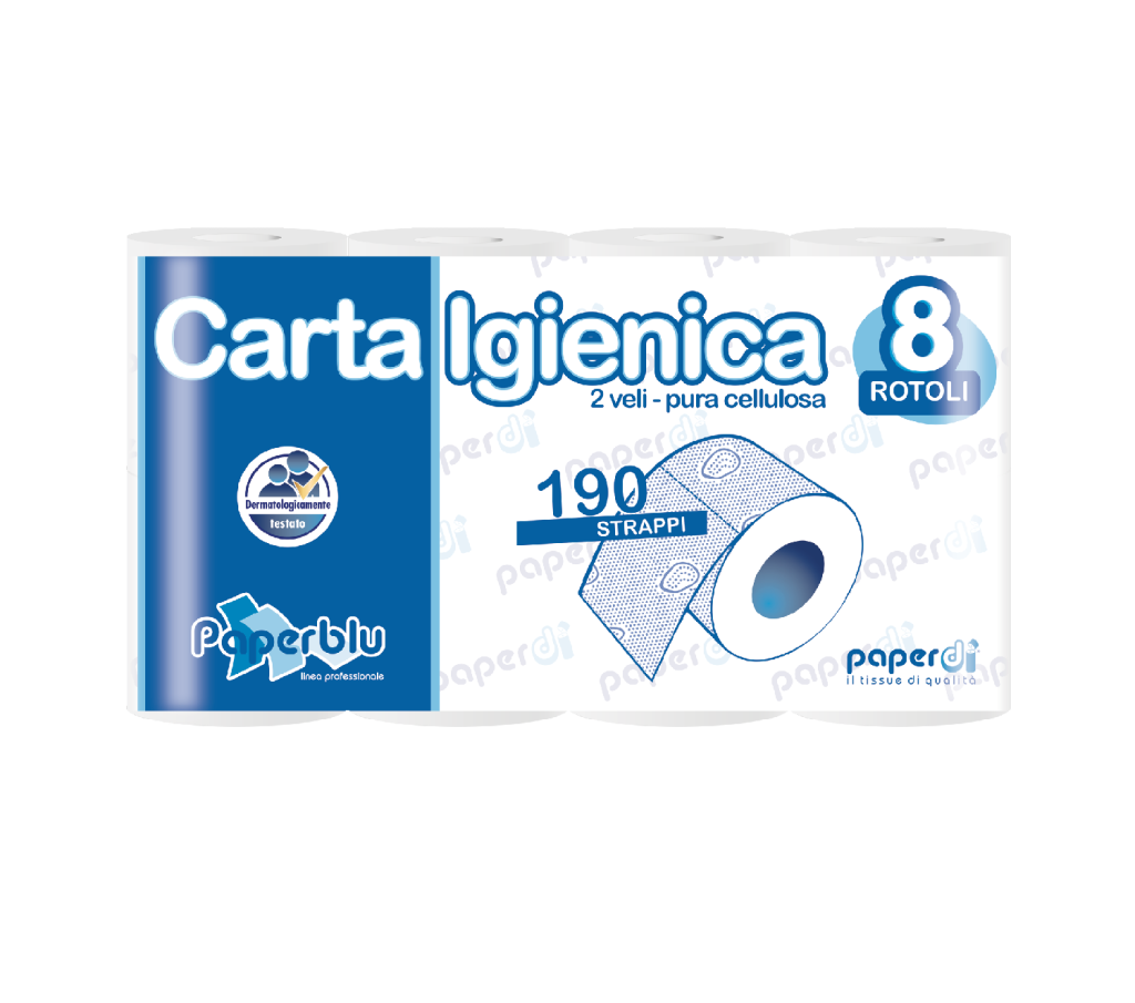 Carta igienica 2 veli in pura cellulosa 190 strappi – confezione da 8 rotoli