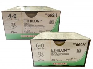 Sutura Ethilon Ethicon 661H, ago dorso tagliente, filo nero 45cm  FS-2, 3/8, cf 36 pezzi